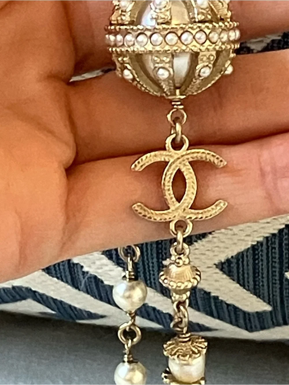 CHANEL 2021 Byzantine Gold-Tone Necklace with Pearl Stations and CC Accents